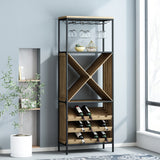 Modern Industrial 15 Bottle Floor Wine Rack, Natural and Black - NH010513