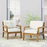 Outdoor Acacia Wood Club Chairs with Cushions, Set of 2, Teak and Beige - NH292413