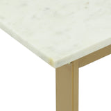 Modern Glam Handcrafted Marble Top Desk, White and Gold - NH364413