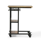 Modern Industrial Handcrafted Wooden Multi-Purpose Adjustable Height C-Shaped Side Table, Natural and Black - NH954413