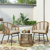 Outdoor Wicker 2 Seater Chat Set, Light Brown and Beige - NH899413