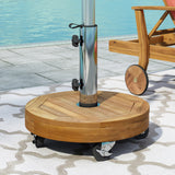 Outdoor 40lb Acacia Wood Circular Umbrella Base with Stainless Steel Tube, Teak - NH146413