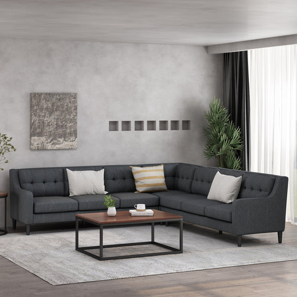 Contemporary Tufted Fabric 7 Seater Sectional Sofa Set - NH688413