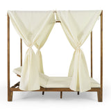 Outdoor 2 Seater Adjustable Acacia Wood Daybed with Curtains - NH265413