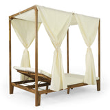 Outdoor 2 Seater Adjustable Acacia Wood Daybed with Curtains - NH265413