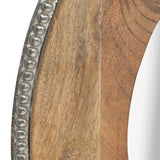 Boho Handcrafted Round Mango Wood Wall Mirror, Natural and Silver - NH684413
