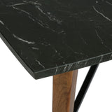 Boho Glam Handcrafted Marble Top Coffee Table, Black and Dark Espresso - NH852513