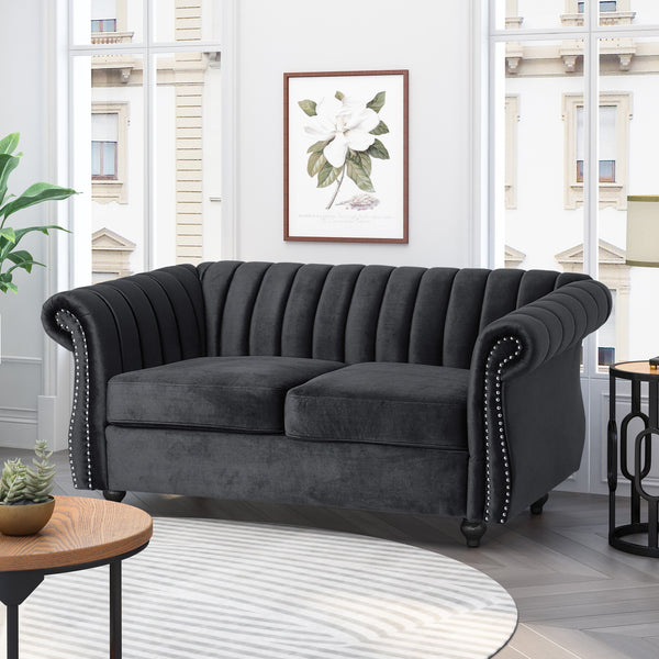 Modern Glam Channel Stitch Loveseat with Nailhead Trim - NH575413