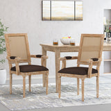 French Country Wood and Cane Upholstered Dining Chair - NH721513