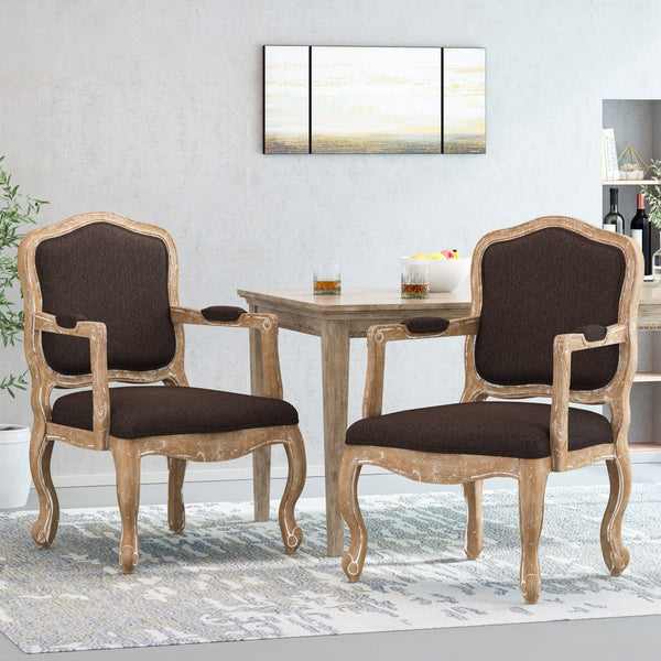 French Country Wood Upholstered Dining Armchair - NH581513