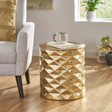 Modern Glam Handcrafted Diamond Pattern Aluminum Side Table - NH727413
