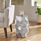 Modern Glam Handcrafted Aluminum Honeycomb Side Table, Silver - NH827413