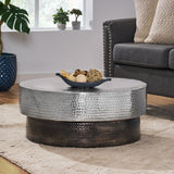 Modern Handcrafted Hammered Aluminum Two Toned Coffee Table, Antique Pewter - NH068413