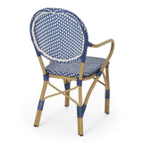 Outdoor Aluminum French Bistro Chairs, Set of 2, Dark Teal, White, and Bamboo Finish - NH144413