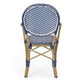 Outdoor Aluminum French Bistro Chairs, Set of 2, Dark Teal, White, and Bamboo Finish - NH144413