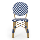 Outdoor Aluminum French Bistro Set, Navy Blue, White, and Bamboo Finish - NH254413
