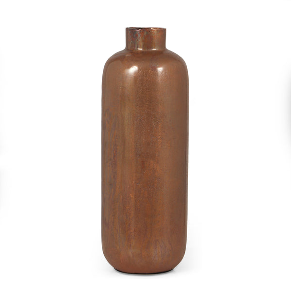 Handcrafted Aluminum Bottle Vase, Burnt Copper - NH373413
