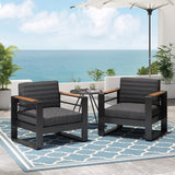 Outdoor Aluminum Club Chairs with Water Resistant Cushions, Set of 2, Dark Gray, Natural, and Black - NH554413