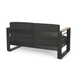 Outdoor Aluminum Loveseat with Water Resistant Cushions, Dark Gray, Natural, and Black - NH434413