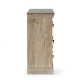 Boho Handcrafted Acacia Wood 3 Drawer Chest, Natural and White - NH715413
