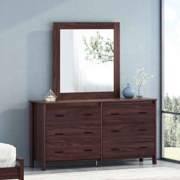 Contemporary 6 Drawer Vanity Dresser with Square Mirror - NH119413 NobleHouseFurniture Contemporary 6 Drawer Vanity Dresser with Square Mirror - NH119413 NobleHouseFurniture