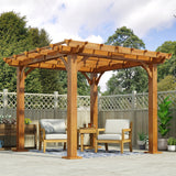 Dorain Outdoor 10' x 10' Acacia Wood Pergola, Teak