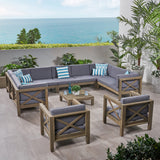 Outdoor 11 Seater Acacia Wood Sectional Sofa and Club Chair Set - NH044803