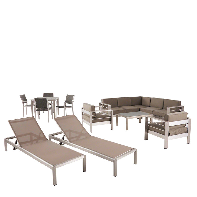Outdoor Estate Collection Patio Set with Tempered Glass Top Dining Table - NH910703
