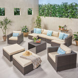 Outdoor 6 Seater U Shaped Wicker Sectional Sofa Chat Set with Ottomans - NH379903