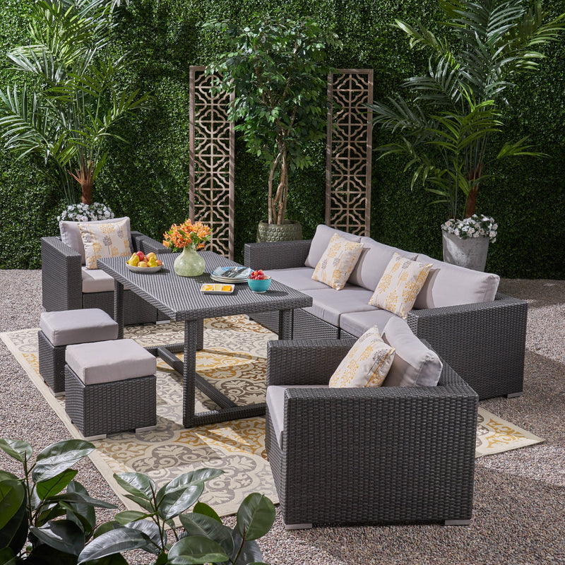 Outdoor 7 Seater Wicker and Aluminum Sofa Dining Set - NH695503