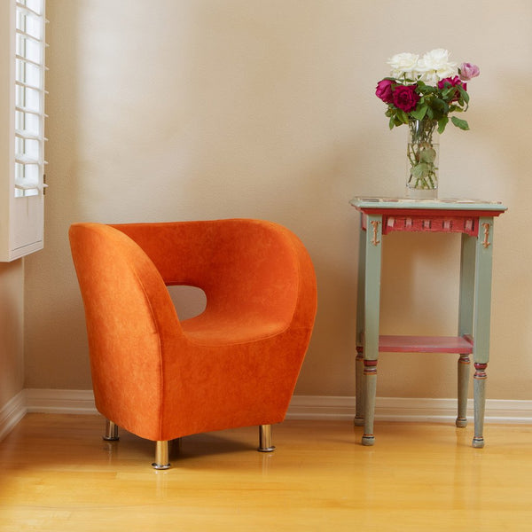 817056013942 Salazar Orange Microfiber Chair Full View in Room