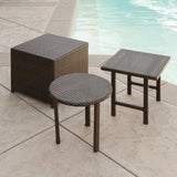 Outdoor 3pc Brown Wicker Side Table Set - NH429482