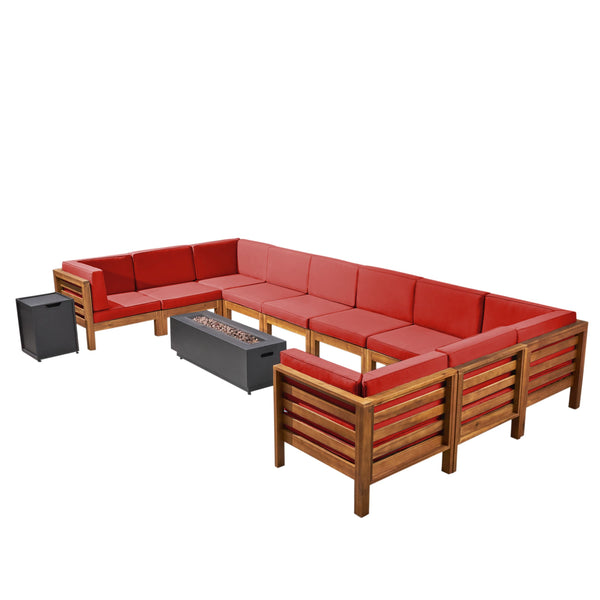 Outdoor 12 Piece U-Shaped Sectional Sofa Set with Fire Pit - NH521703