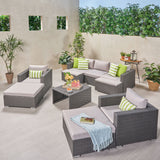 Outdoor 5 Seater Wicker Sofa Chat Set with Ottomans - NH179903