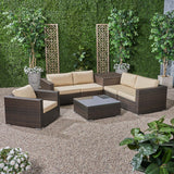 Outdoor 5 Seater Wicker Sectional Sofa Set with Storage Ottoman and Sunbrella Cushions - NH205803