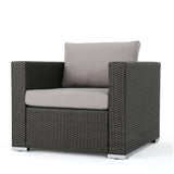 Outdoor 7 Seater V Shaped Wicker Sectional Sofa Chat Set with Ottomans - NH579903