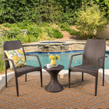 Outdoor 3 Piece Multi-Brown Wicker Chat Set with Stacking Chairs - NH684103