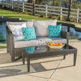 Outdoor Wicker Loveseat & Table w/Water Resistant Fabric Cushions - NH198992