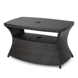 Outdoor Modern Wicker Shelf Side Table with Umbrella Hole - NH003003
