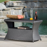 Outdoor Modern Wicker Shelf Side Table with Umbrella Hole - NH003003
