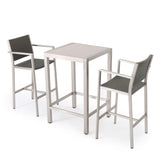 Outdoor 3 Piece Grey Wicker Bar Set with Glass Table Top - NH063003
