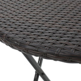 Outdoor 3 Pc brown Wicker Bistro Set w/Beige Water Resistant Cushion - NH472003
