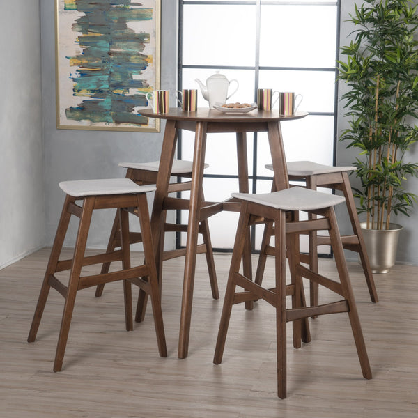 Natural Walnut Finish Circular 5 Piece Bar Height Dining Set - NH862992