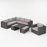 Outdoor 6 Seater V Shaped Wicker Sectional Sofa Set with Ottomans - NH769903