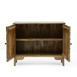 Boho Handcrafted Mango Wood 2 Door Cabinet, Light Gray - NH398413