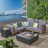 Outdoor Acacia Wood 5 Seater Sectional Sofa Set with Fire Pit - NH727603