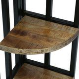 Modern Industrial Handcrafted Mango Wood 3 Shelf Corner Bookcase, Natural and Black - NH798413