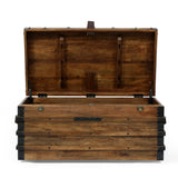 Handcrafted Boho Wood Storage Trunk with Latches - NH626313