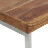 Rustic Glam Handcrafted Acacia Wood Desk, Natural and Silver - NH424413