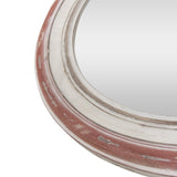 Boho Wood Round Mirror, Weathered White and Red - NH992413